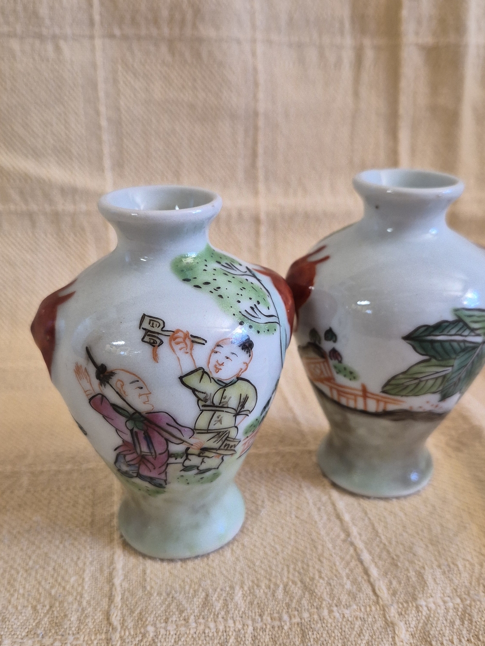 4" Japanese Miniature Vase Hand Painted Set Of 2